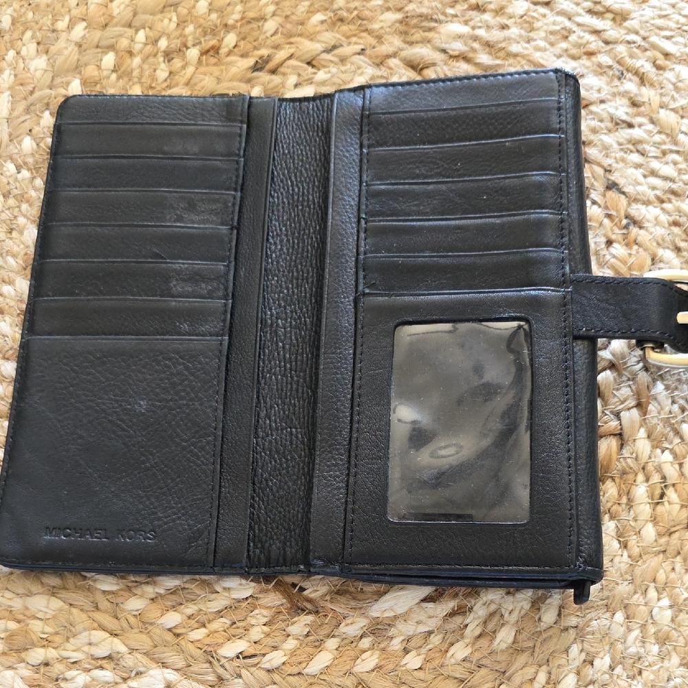 Michael Kors Black Leather Flap Wallet with Embossed MK Emblem - Picture 4 of 5